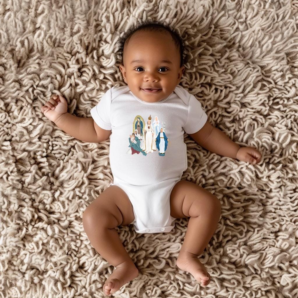 Virgin Mary Infant Bodysuit, Marian Medley Catholic Baby Clothes, Blessed Virgin Mary Diaper Shirts, Infant Shirt, Catholic Baby Outfit