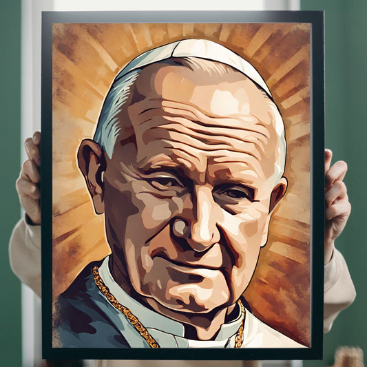 Saint John Paul II Catholic Retro Art Digital Print, Religious Vintage Decor, Instant Download, Catholic Saints Digital File, Holy Cards