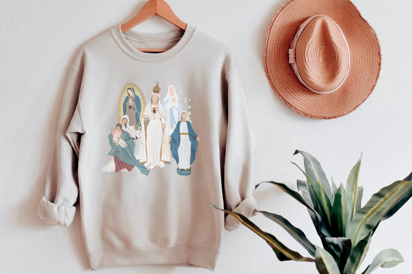 Blessed Virgin Mary DryBlend Sweatshirt, Marian Medley Sweatshirt, Crewneck Cozy Top, Our Lady of Guadalupe Warm Sweater, Catholic Gifts