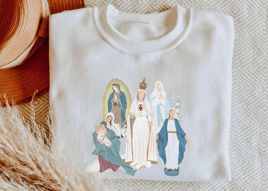 Blessed Virgin Mary Sweatshirt, Our Lady of Fatima, Our Lady of Guadalupe, Religious Catholic Gift, Marian Apparitions Sweater