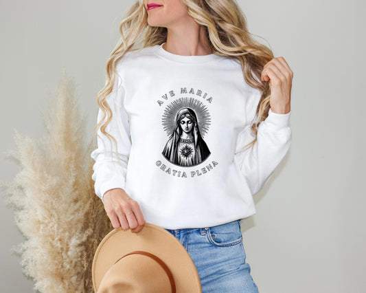 Ave Maria Catholic Sweatshirt, Catholic Virgin Mary Jumper, Ave Maria Crewneck, Mother of God Apparel, Blessed Mother Pullover