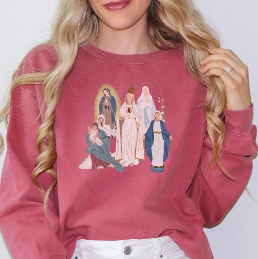 Blessed Virgin Mary Comfort Colors Sweatshirt, Religious Catholic Apparel, Our Lady of Fatima Clothing, Our Lady of Guadalupe Jumper