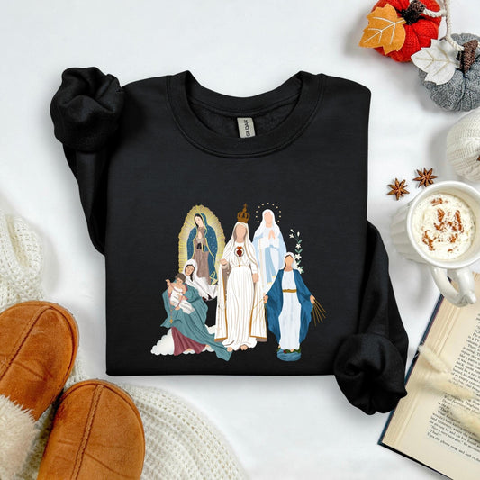 Blessed Virgin Mary Youth Sweatshirt, Catholic Marian Medley Kids Jumper, Our Lady of Guadalupe Apparel, Our Lady of Fatima, Catholic Gifts