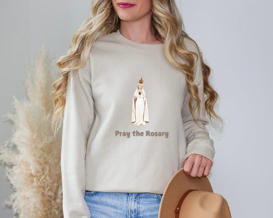 Our Lady of Fatima Sweatshirt, Catholic Sweatshirt, Religious Apparel, Pray The Rosary Jumper, Catholic Gift, Traditional Catholic Wear