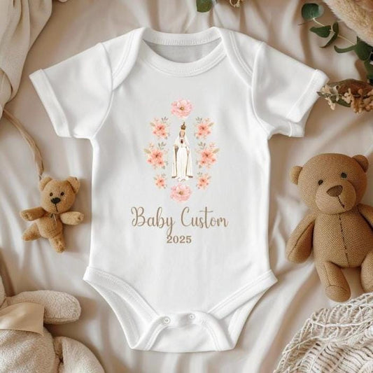Personalized Virgin Mary Infant Bodysuit, Custom Marian Diaper Shirt, Our Lady of Fatima, Religious Infant One Piece, Baby Clothes, Baptism