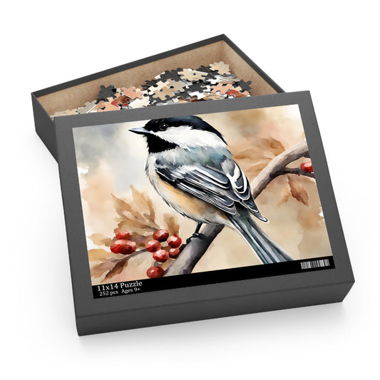 Chickadee Bird Puzzle, Whimsical Artwork for Relaxing and Entertaining Pastime, Games for Kids, Brainteasers, Family Activity