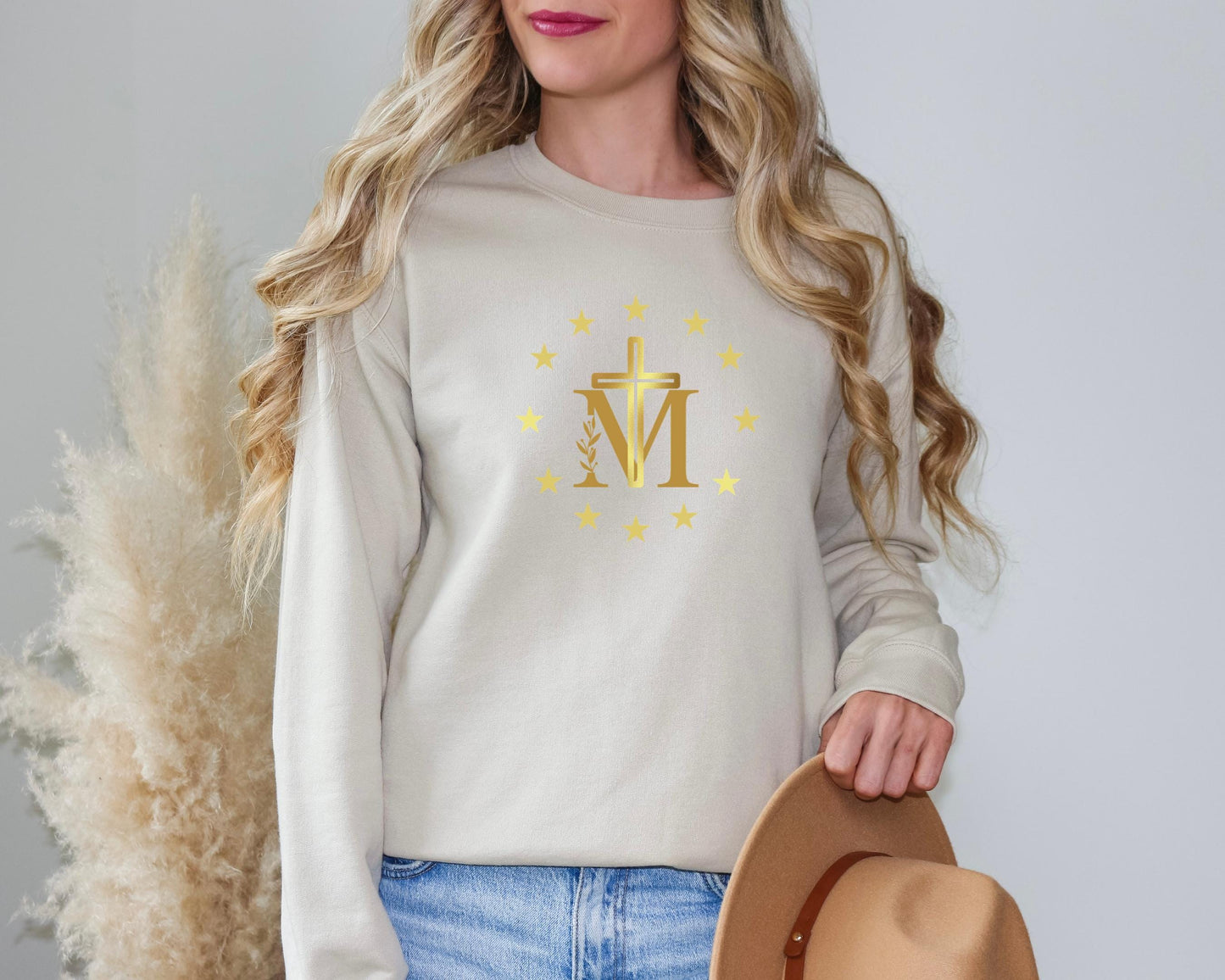 Marian Cross Blessed Virgin Mary Sweatshirt, Catholic Crewneck Jumper, Our Lady Sweatshirt, Blessed Mother Cross Sweatshirt, Catholic Gift