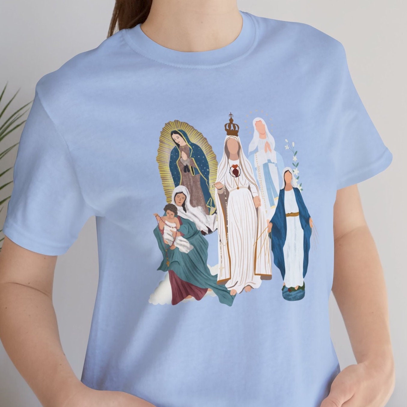 Blessed Virgin Mary Tee, Marian Medley T-Shirt, Our Lady of Fatima Top, Our Lady of Guadalupe Comfy T Shirt, Catholic Gifts