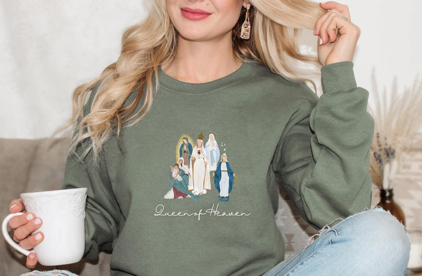 Blessed Virgin Mary Sweatshirt, Our Lady of Guadalupe Cozy Top, Our Lady of Fatima Jumper, Marian Medley Crewneck Sweatshirt, Catholic Women