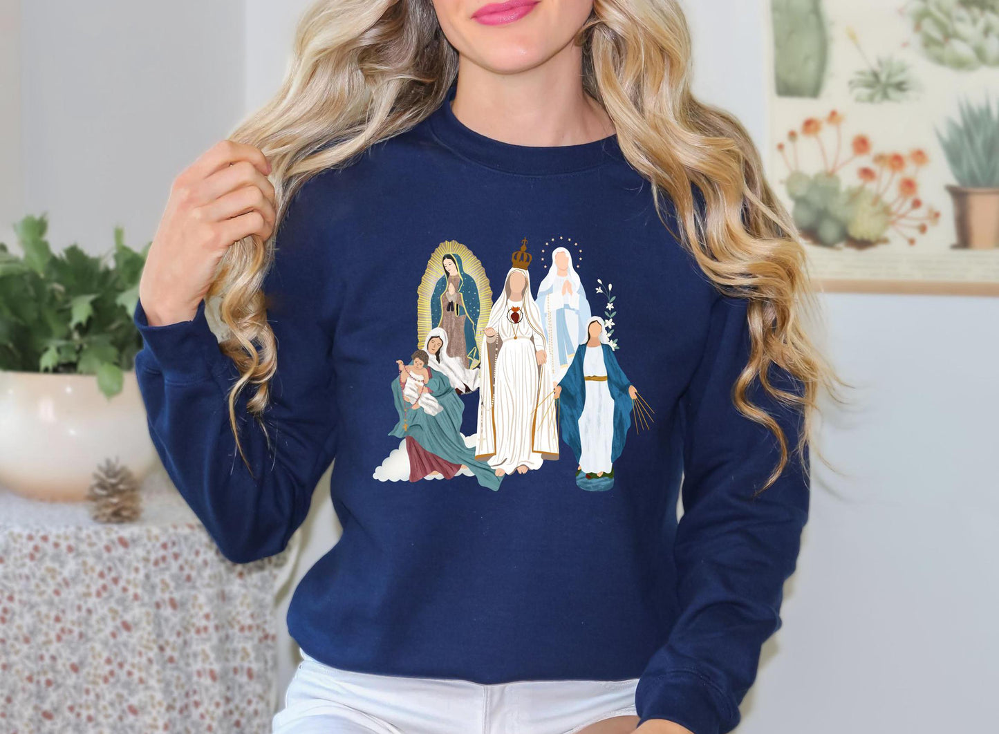 Blessed Virgin Mary Sweatshirt, Marian Medley Sweatshirt, Our Lady of Fatima Cozy Top, Our Lady of Guadalupe Warm Sweater, Catholic Gifts