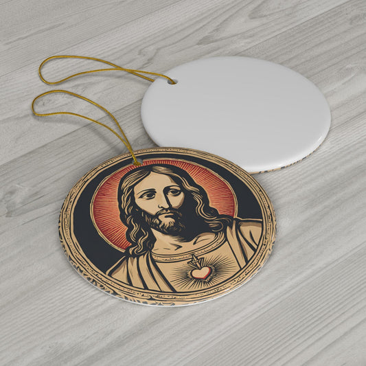 Sacred Heart of Jesus Christmas Ornament, Catholic Holiday Decor, Christian Tree Decoration, Catholic Gift, Holiday Ceramic Ornament