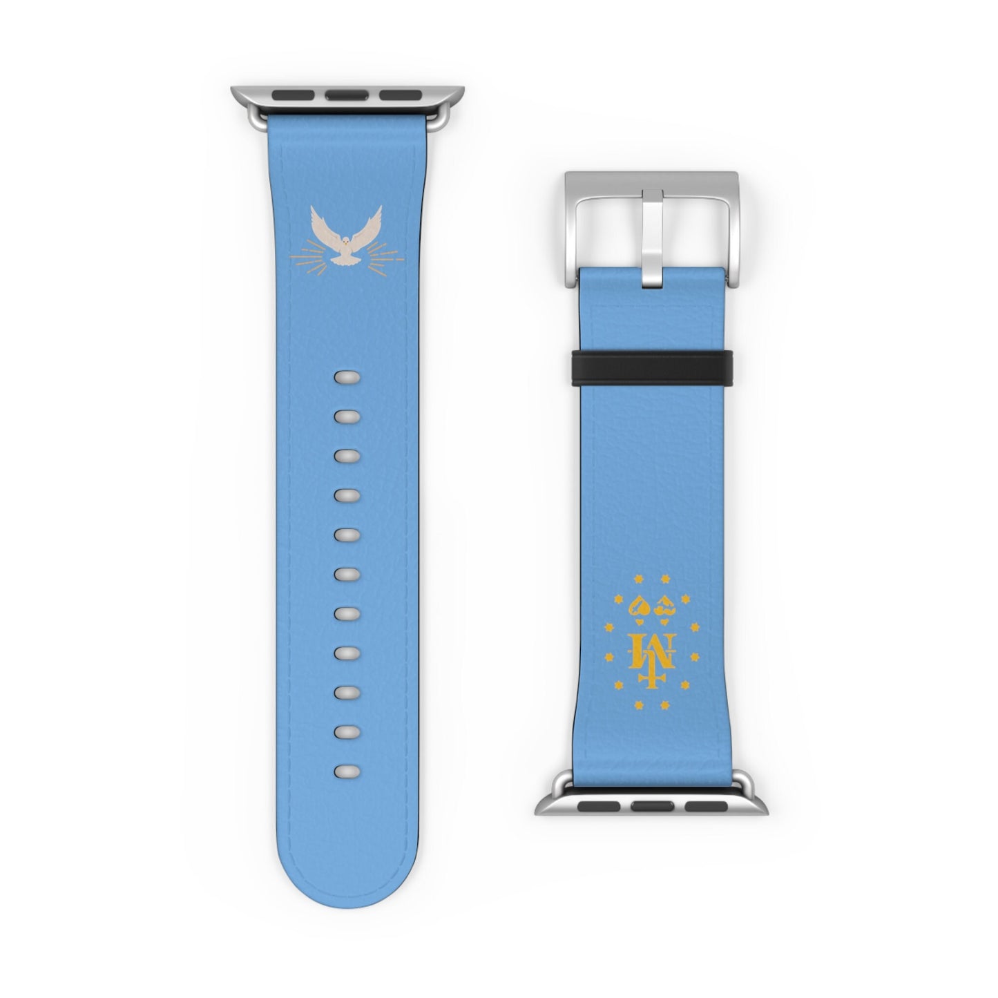 Light Blue Miraculous Medal AppleWatch Band Series 9/8/7/6/5/4/3/2/1/SE/Ultra, Apple WatchBand 38mm, Apple WatchBand 42mm, Catholic Gift