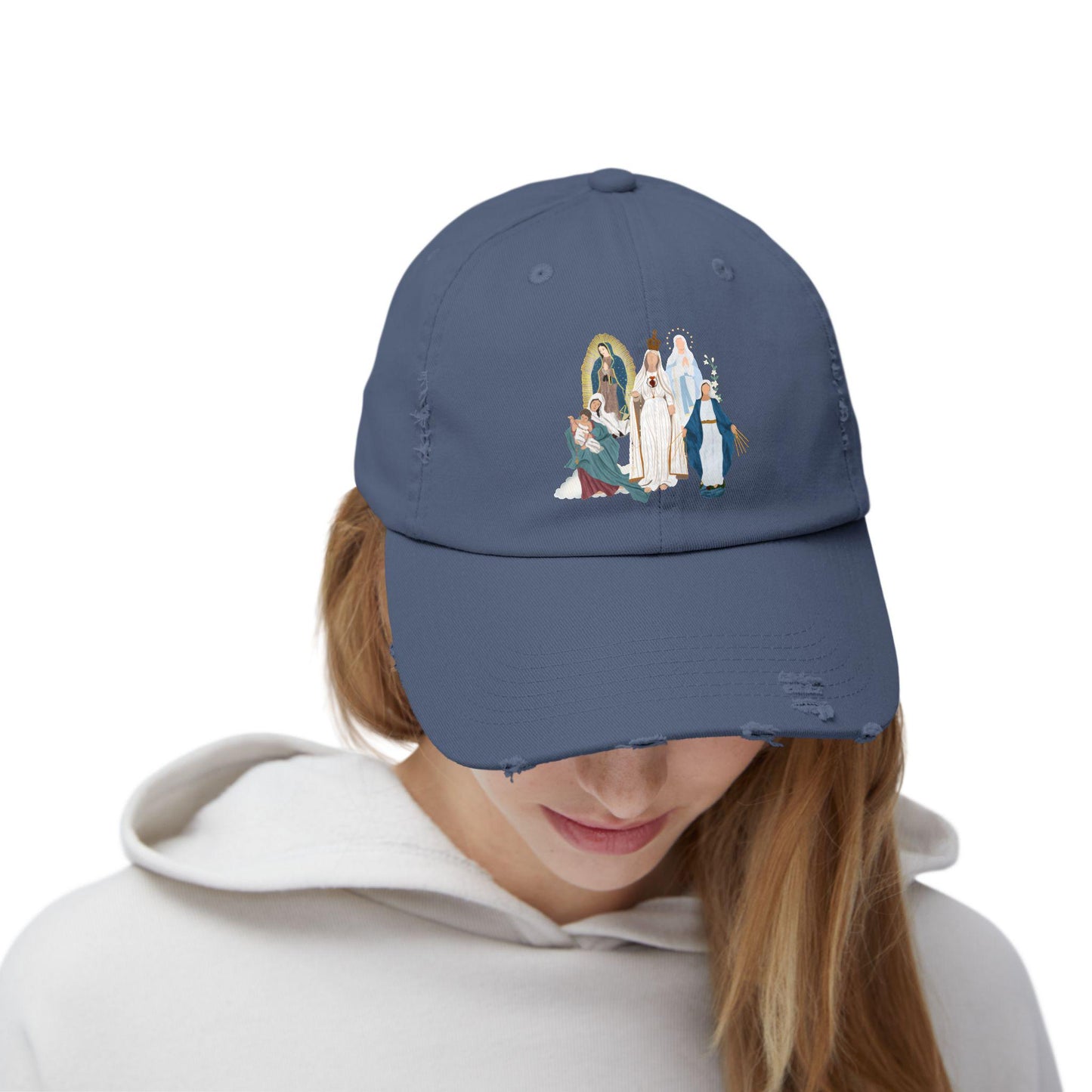 Distressed Cap, Marian Hat - Unisex Blessed Virgin Mary Headwear, Religious Baseball Cap, Christian Catholic Gift, Vintage Style Dad Hat