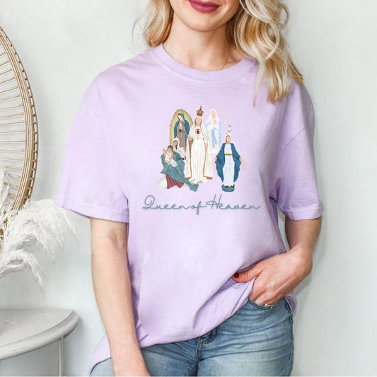 Queen of Heaven Catholic Shirt, Comfort Colors Tee, Catholic Women Gifts, Marian Catholic T-Shirt, Blessed Mother Top, Our Lady of Guadalupe