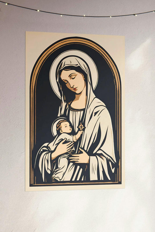 Vintage Mother of God Poster, Blessed Virgin and Child Art, Retro Catholic Art, Premium Wall Art, Vintage Catholic Gifts