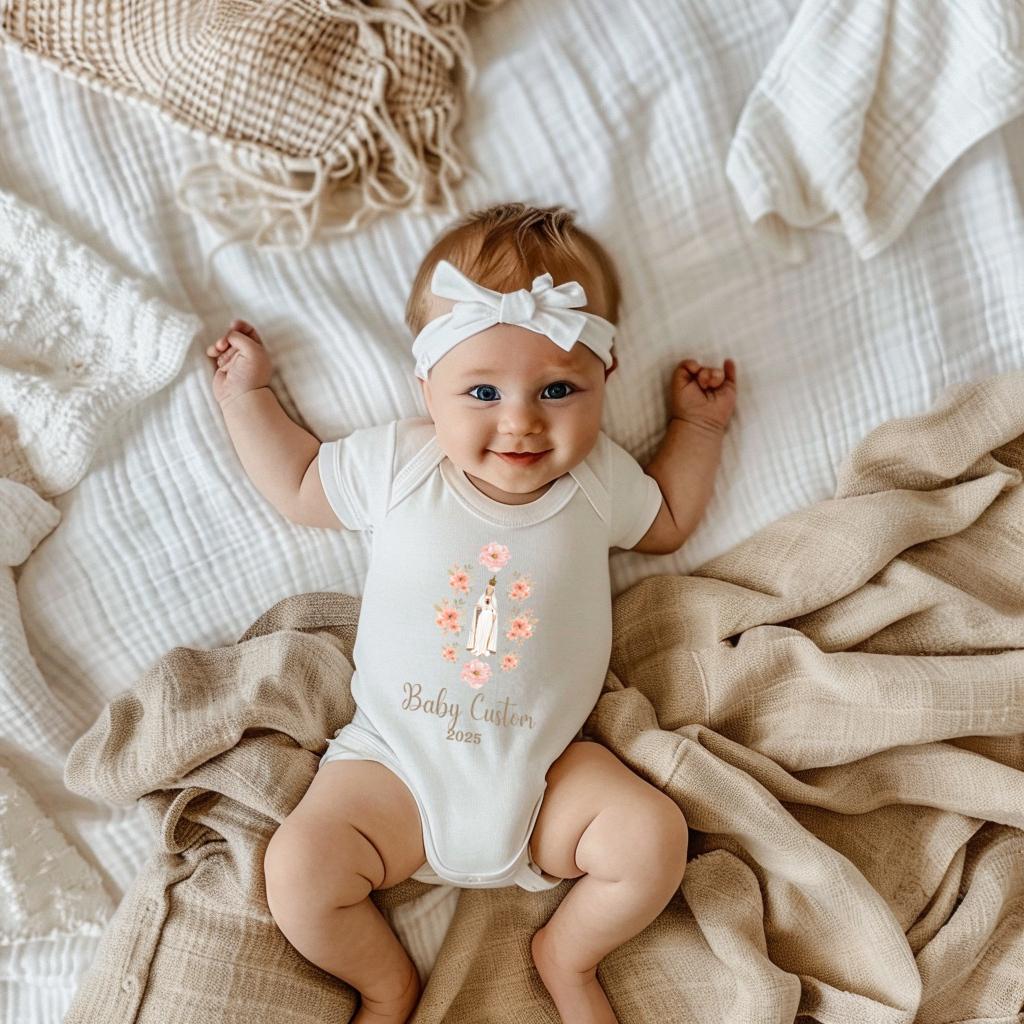 Personalized Virgin Mary Infant Bodysuit, Custom Marian Diaper Shirt, Our Lady of Fatima, Religious Infant One Piece, Baby Clothes, Baptism