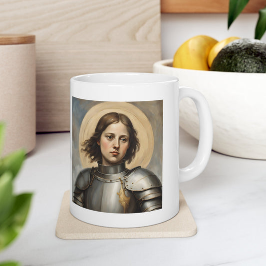 Saint Joan of Arc Coffee Mug, Premium Quality 11oz Coffee Cup, Unique Ceramic Coffee Cup, White Glossy Coffee Mug, Favorite Coffee Mug