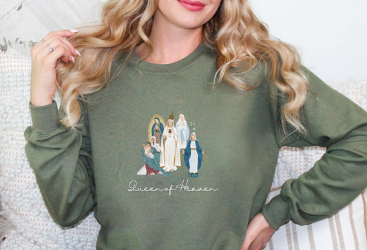 Blessed Virgin Mary Sweatshirt, Our Lady of Guadalupe Cozy Top, Our Lady of Fatima Jumper, Marian Medley Crewneck Sweatshirt, Catholic Women