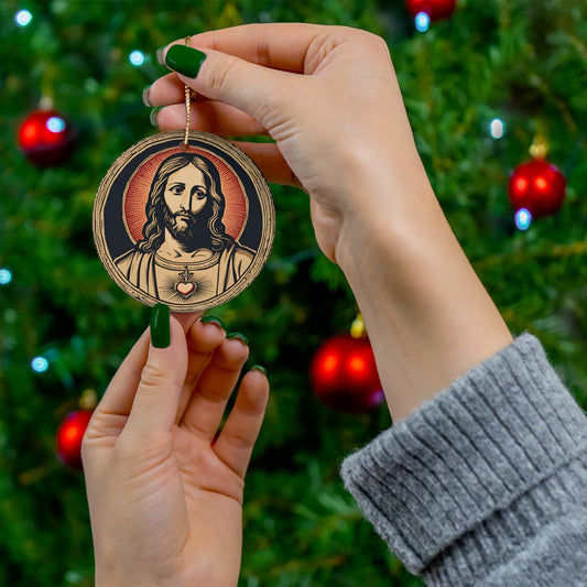 Sacred Heart of Jesus Christmas Ornament, Catholic Holiday Decor, Christian Tree Decoration, Catholic Gift, Holiday Ceramic Ornament