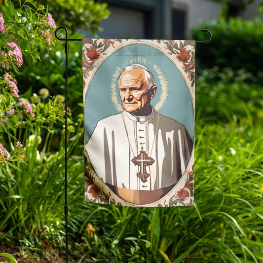 Saint Yard Flag, Saint John Paul II Catholic Outdoor Decor, St JPII Garden Flag, Catholic Outdoor Pennant, Saint Yard Flag
