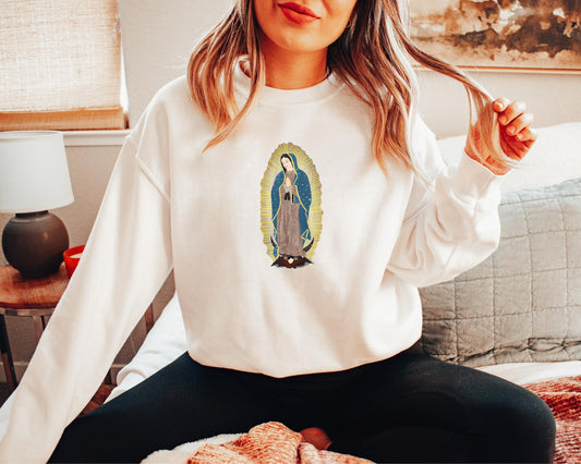Our Lady of Guadalupe Sweatshirt - Religious Virgin Mary Christian Catholic Apparel, Blessed Mother Pullover, Catholic Jumper