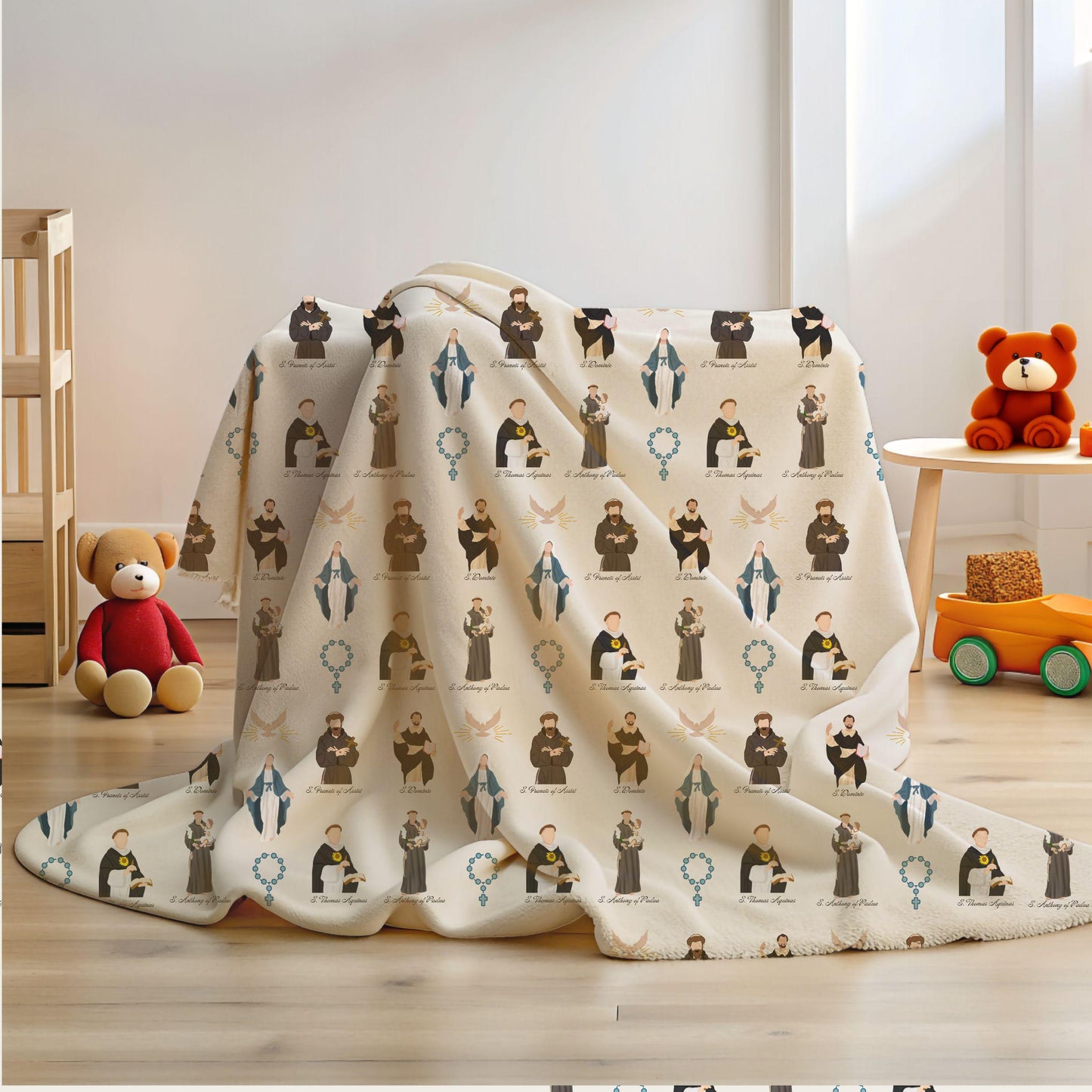 Catholic Saints Blanket, Soft Winter Throw, Cozy Saints Blanket, Catholic Gift for Kids, Super Soft Blanket, Velveteen Blanket for Mom