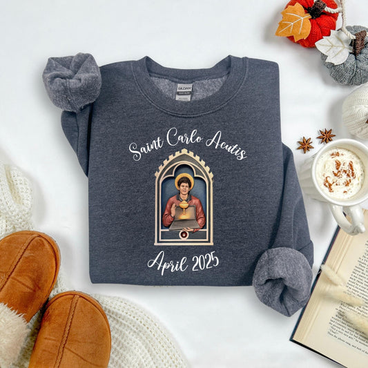 Saint Carlo Acutis Youth Crewneck Sweatshirt, Catholic Kids Gift, Catholic Jumper, Communion Present, Teen Apparel, Youth Ministry Clothing