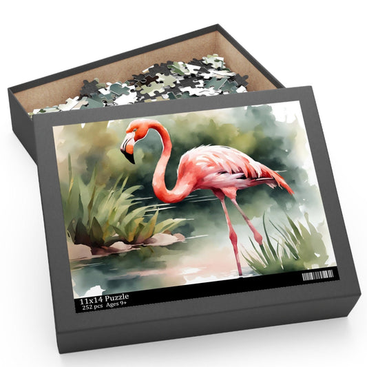 Pink Flamingo Bird Puzzle, Watercolor Jigsaw Puzzle, Catholic Games for Kids, Wholesome Family Activity