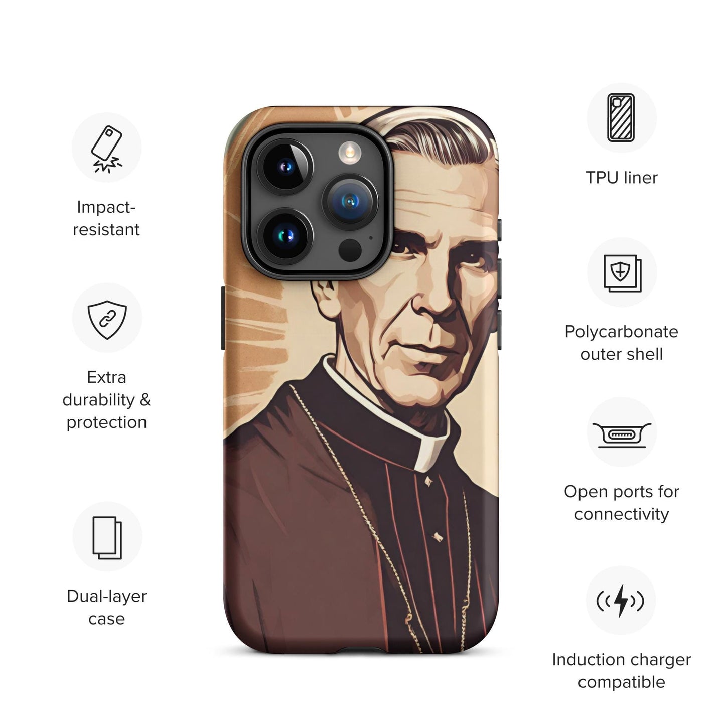 Bishop Fulton Sheen iPhone Case, Matte Tough Case for iPhone 14/15/16 All Models, Catholic Phone Case