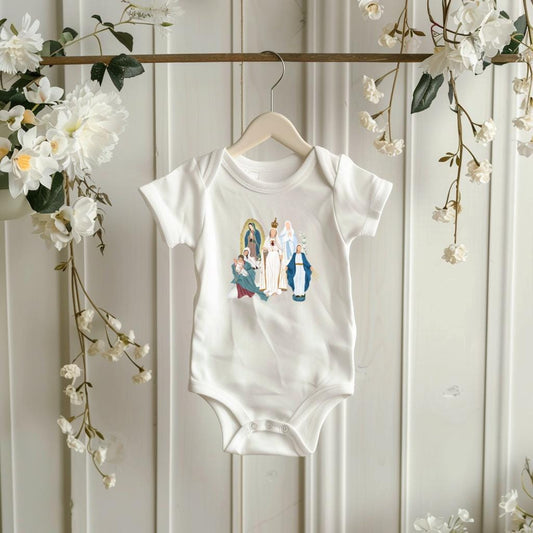 Virgin Mary Infant Bodysuit, Marian Medley Catholic Baby Clothes, Blessed Virgin Mary Diaper Shirts, Infant Shirt, Catholic Baby Outfit