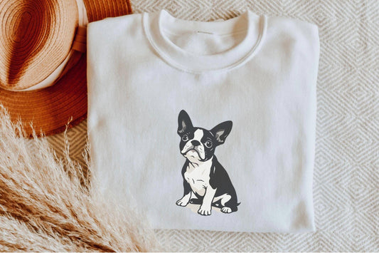 Boston Terrier Sweatshirt - Cute Dog Lover Crewneck Jumper, Pet Owner Gift, Animal Graphic Print, Cozy Pullover, Dog Mom Dad Apparel
