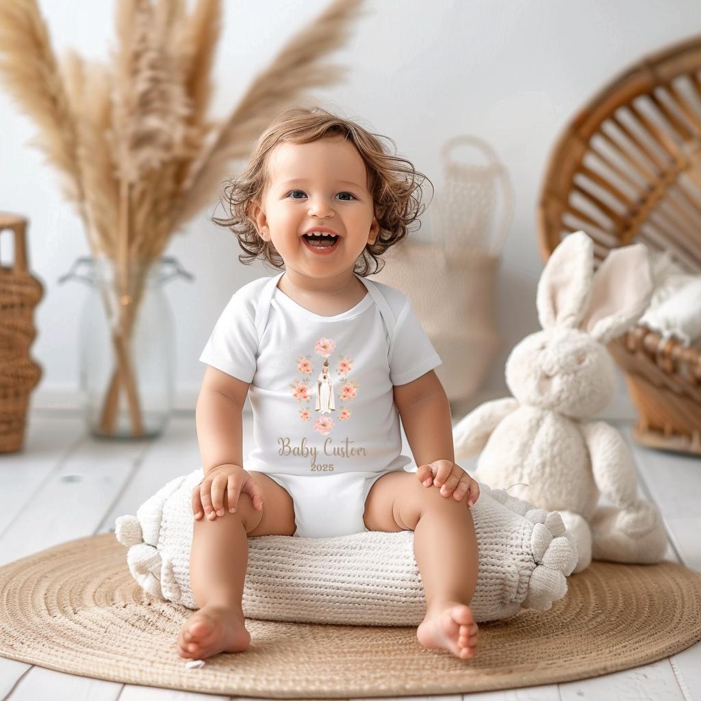 Personalized Virgin Mary Infant Bodysuit, Custom Marian Diaper Shirt, Our Lady of Fatima, Religious Infant One Piece, Baby Clothes, Baptism
