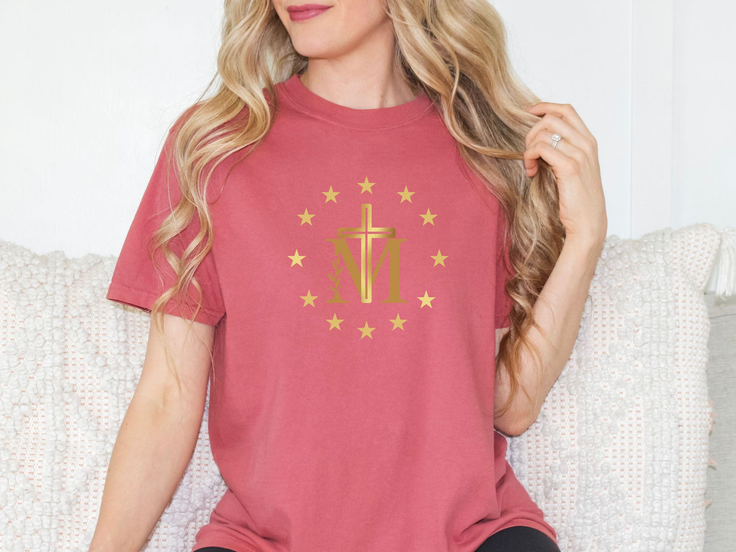 Marian Cross Comfort Colors T-Shirt, Blessed Virgin Mary Shirt - Unisex Tee, Catholic Apparel, Graphic Tee, Catholic Gift, Inspirational