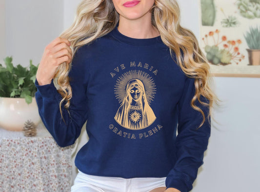 Ave Maria Virgin Mary Sweatshirt, Catholic Crewneck Jumper, Catholic Sweatshirt, Blessed Mother Sweatshirt, Catholic Mom Gift