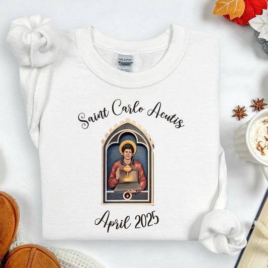 Saint Carlo Acutis Youth Crewneck Sweatshirt, Catholic Kids Gift, Catholic Jumper, Communion Present, Teen Apparel, Youth Ministry Clothing