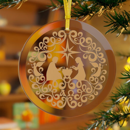 Gold Nativity Scene Glass Ornament, Nativity Christmas Ornaments, Catholic Gifts, Christian Ornament