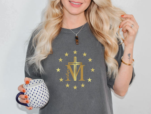 Marian Cross Comfort Colors T-Shirt, Blessed Virgin Mary Shirt - Unisex Tee, Catholic Apparel, Graphic Tee, Catholic Gift, Inspirational