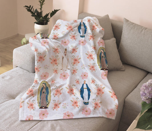 Virgin Mary Velveteen Plush Blanket, Catholic Religious Soft Throw, Our Lady of Fatima Cozy Winter Bedding, Catholic Kids Gift, Guadalupe