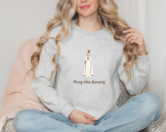 Our Lady of Fatima Sweatshirt, Catholic Sweatshirt, Religious Apparel, Pray The Rosary Jumper, Catholic Gift, Traditional Catholic Wear
