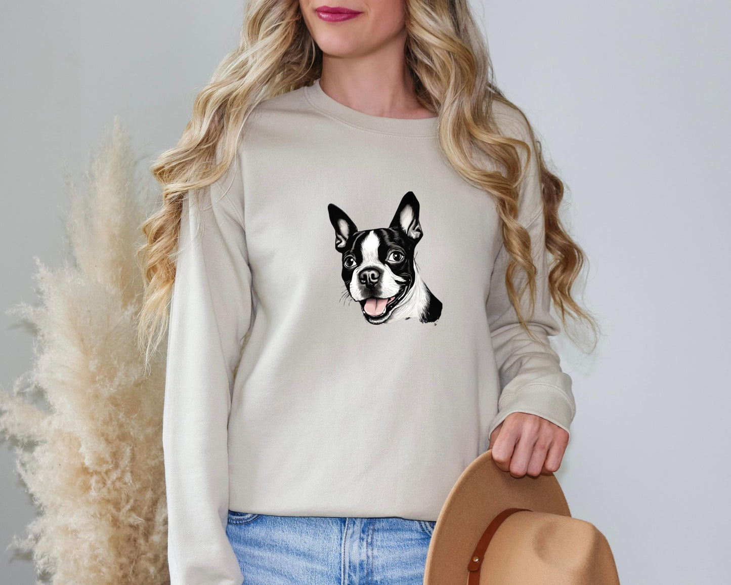 Boston Terrier Sweatshirt - Cute Dog Lover Crewneck Jumper, Pet Owner Gift, Animal Graphic Print, Cozy Pullover, Dog Mom Dad Apparel