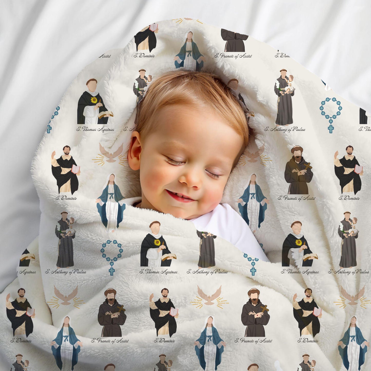 Catholic Saints Blanket, Soft Winter Throw, Cozy Saints Blanket, Catholic Gift for Kids, Super Soft Blanket, Velveteen Blanket for Mom