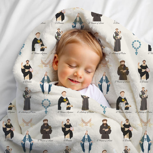 Catholic Saints Blanket, Soft Winter Throw, Cozy Saints Blanket, Catholic Gift for Kids, Super Soft Blanket, Velveteen Blanket for Mom