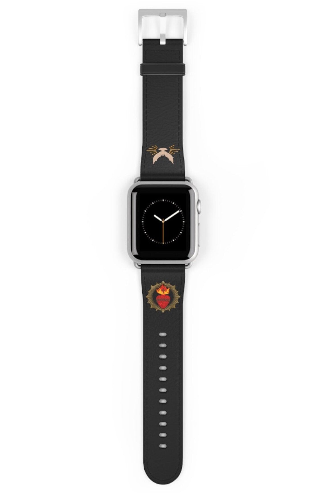 Black Sacred Heart AppleWatch Band Series 9/8/7/6/5/4/3/2/1/SE/Ultra, Apple WatchBand 38mm, Apple WatchBand 42mm, Catholic Gift