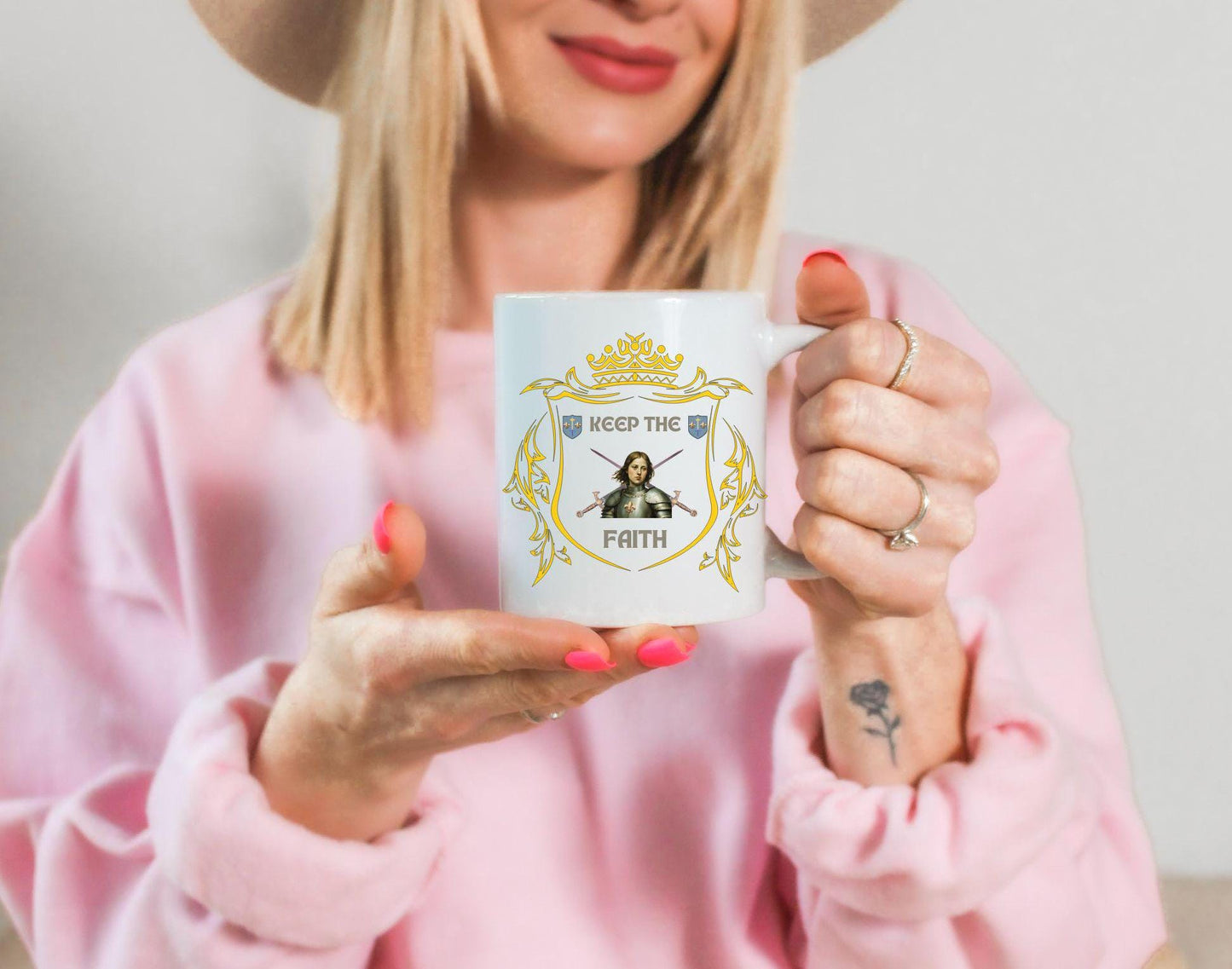 Saint Joan of Arc Ceramic Mug, Religious Gift, Keep the Faith 11oz 15oz Coffee Cup, Inspirational Quote Tea Mug, Christian Decor, Patron