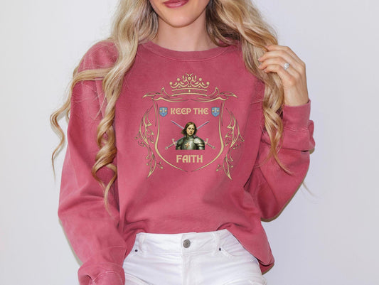 Saint Joan of Arc Comfort Colors Sweatshirt, Religious Pullover, Unisex Graphic Jumper, Christian Apparel, Inspirational Sweater, Catholic